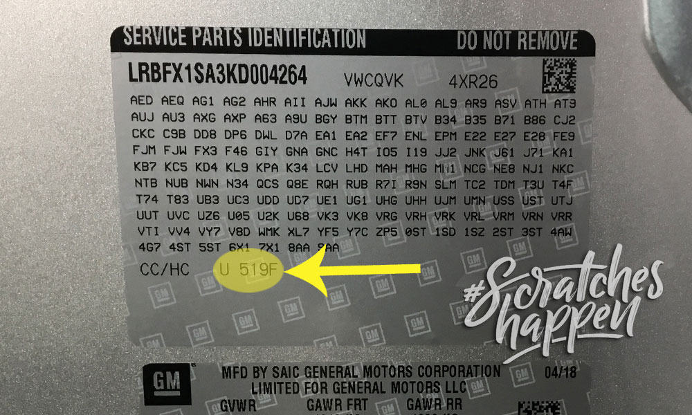 Chevrolet Paint Code Location (Sticker)
