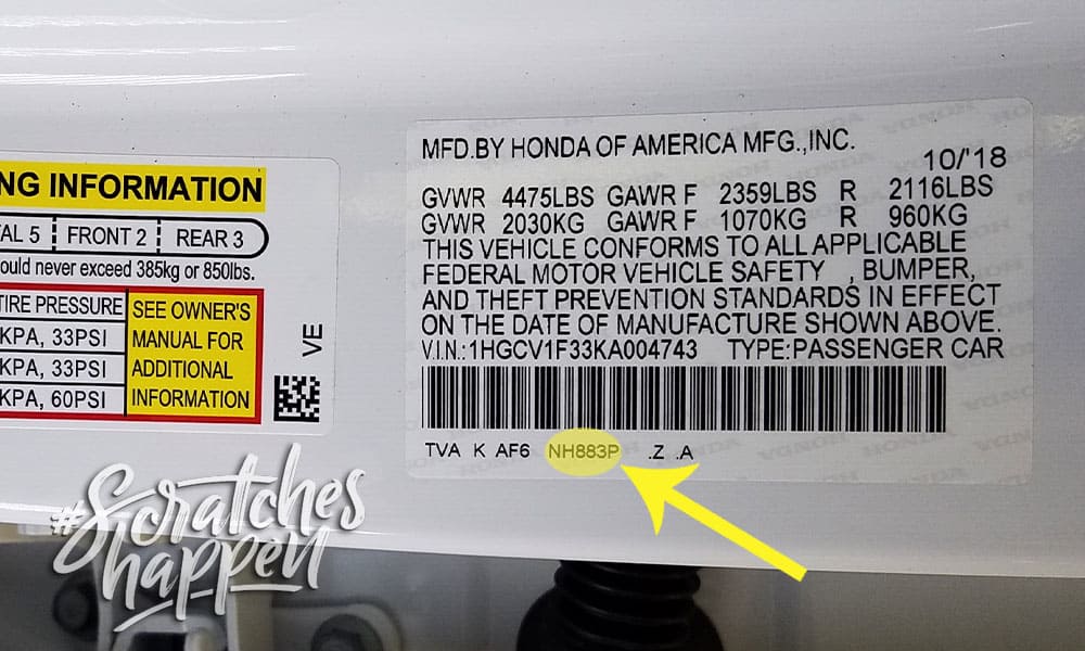 Honda Paint Code Location (Sticker)
