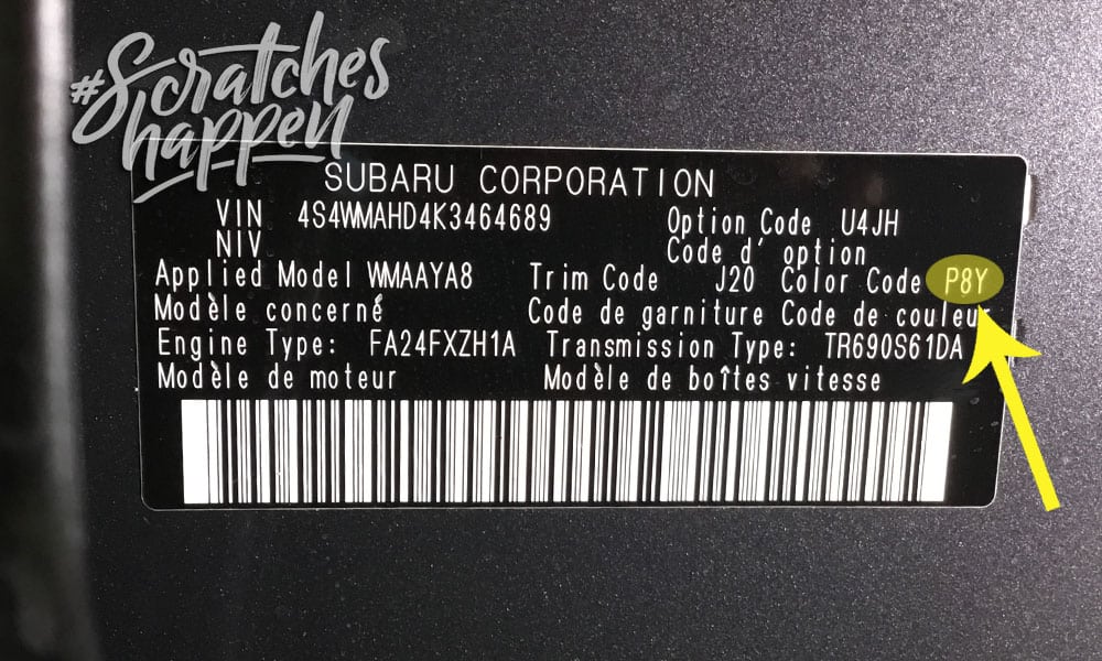 Subaru Paint Code Location (Sticker)